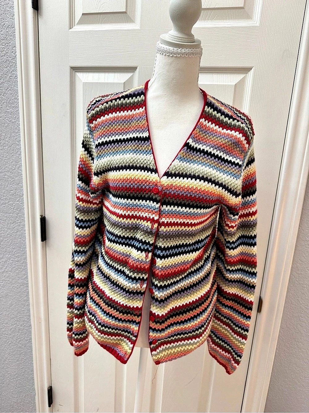 Talbots Striped Cotton Cardigan in Multicolor Large